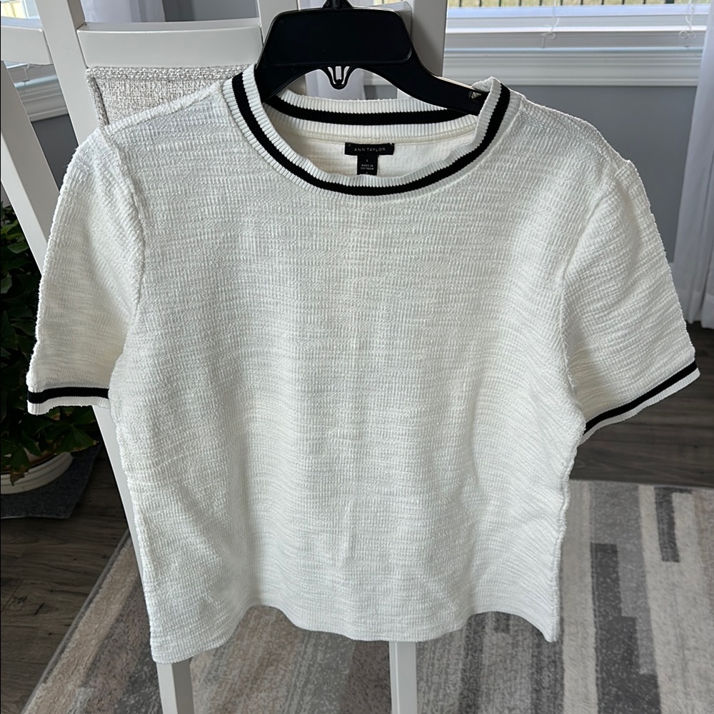 White Textured Top with Black Trim